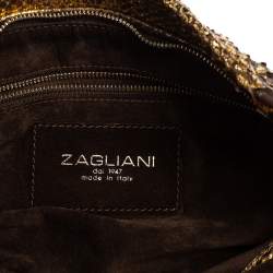 Zagliani Metallic Gold Python Oversized Clutch