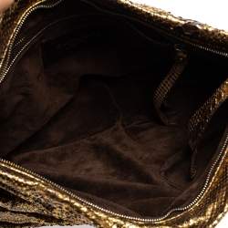 Zagliani Metallic Gold Python Oversized Clutch