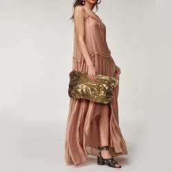 Zagliani Metallic Gold Python Oversized Clutch