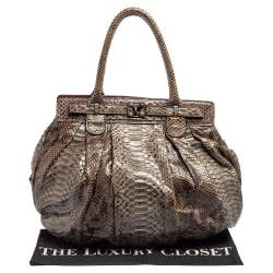 Zagliani Metallic Grey Python Puffy Hobo