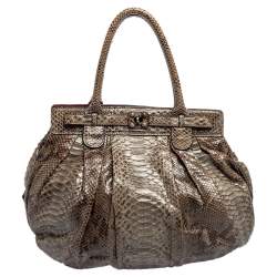 Zagliani Metallic Grey Python Puffy Hobo