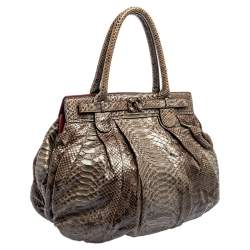 Zagliani Metallic Grey Python Puffy Hobo