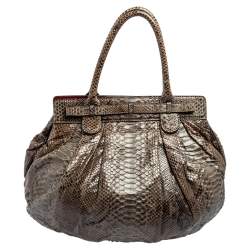 Zagliani Metallic Grey Python Puffy Hobo