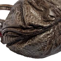 Zagliani Metallic Grey Python Puffy Hobo
