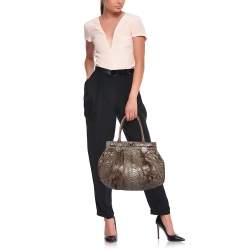 Zagliani Metallic Grey Python Puffy Hobo