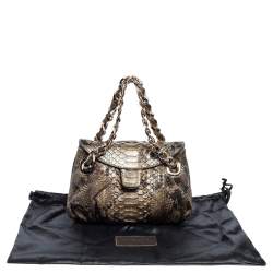 Zagliani Brown Python Flap Chain Shoulder Bag