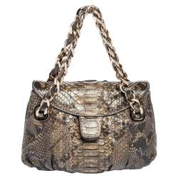 Zagliani Brown Python Flap Chain Shoulder Bag