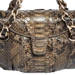 Zagliani Brown Python Flap Chain Shoulder Bag