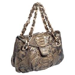 Zagliani Brown Python Flap Chain Shoulder Bag