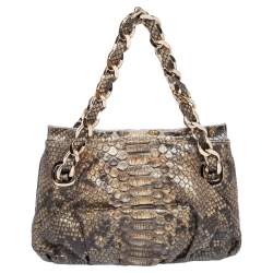 Zagliani Brown Python Flap Chain Shoulder Bag