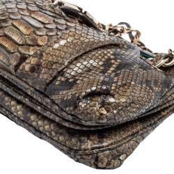 Zagliani Brown Python Flap Chain Shoulder Bag