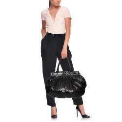 Zagliani Mettalic Black Python Puffy Hobo