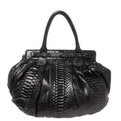 Zagliani Mettalic Black Python Puffy Hobo