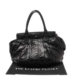 Zagliani Mettalic Black Python Puffy Hobo