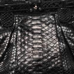 Zagliani Mettalic Black Python Puffy Hobo