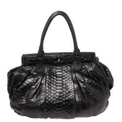 Zagliani Mettalic Black Python Puffy Hobo