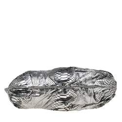 Zagliani Metallic Silver Python Leather Oversized Clutch