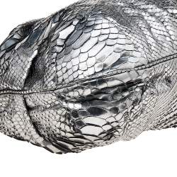 Zagliani Metallic Silver Python Leather Oversized Clutch