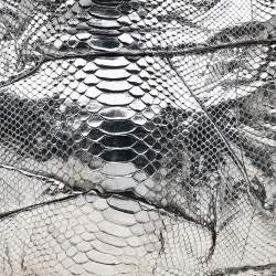 Zagliani Metallic Silver Python Leather Oversized Clutch