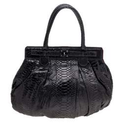 Pre Owned Zagliani Dark Grey Python Puffy Hobo