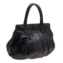 Pre Owned Zagliani Dark Grey Python Puffy Hobo