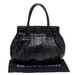 Pre Owned Zagliani Dark Grey Python Puffy Hobo