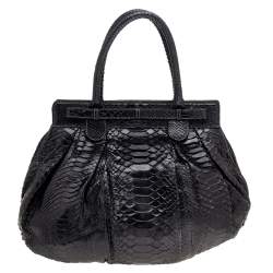 Pre Owned Zagliani Dark Grey Python Puffy Hobo
