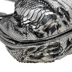 Zagliani Metallic Silver Python Puffy Hobo