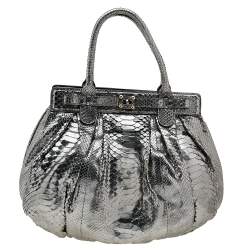 Zagliani Metallic Silver Python Puffy Hobo