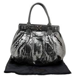 Zagliani Metallic Silver Python Puffy Hobo