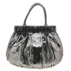 Zagliani Metallic Silver Python Puffy Hobo