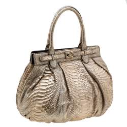 Zagliani Metallic Gold Python Puffy Hobo