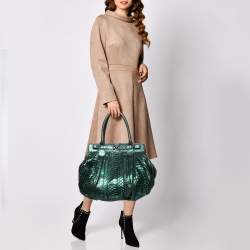Zagliani Metallic Green Python Puffy Hobo