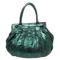 Zagliani Metallic Green Python Puffy Hobo