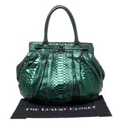 Zagliani Metallic Green Python Puffy Hobo