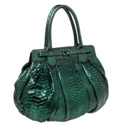 Zagliani Metallic Green Python Puffy Hobo