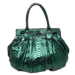 Zagliani Metallic Green Python Puffy Hobo