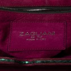 Zagliani Metallic Green Python Puffy Hobo