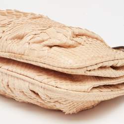 Zagliani Beige Python Turn Lock Clutch 