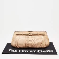 Zagliani Beige Python Turn Lock Clutch 