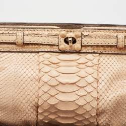 Zagliani Beige Python Turn Lock Clutch 