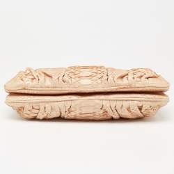 Zagliani Beige Python Turn Lock Clutch 