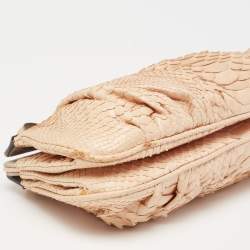 Zagliani Beige Python Turn Lock Clutch 