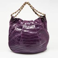 Pre Owned Zagliani Purple Crocodile JJ Hobo