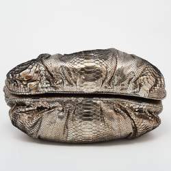 Pre Owned Zagliani Metallic Gold Python Leather Oversized Puffy Hobo