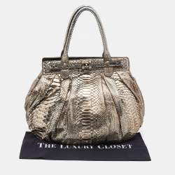 Pre Owned Zagliani Metallic Gold Python Leather Oversized Puffy Hobo