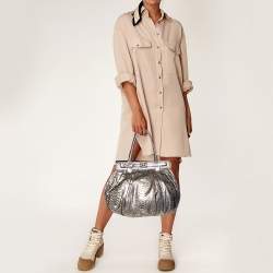 Pre Owned Zagliani Metallic Gold Python Leather Oversized Puffy Hobo