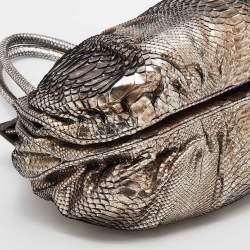 Pre Owned Zagliani Metallic Gold Python Leather Oversized Puffy Hobo