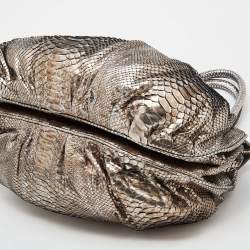 Pre Owned Zagliani Metallic Gold Python Leather Oversized Puffy Hobo