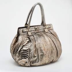 Pre Owned Zagliani Metallic Gold Python Leather Oversized Puffy Hobo